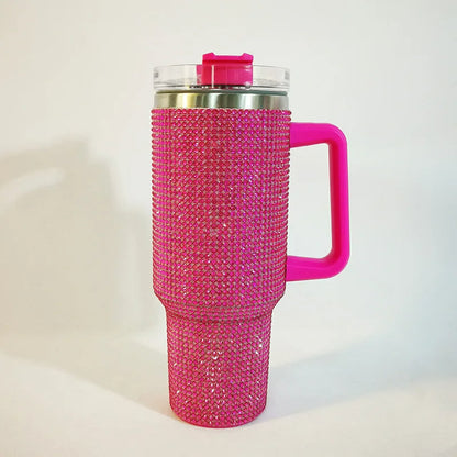 Diamond Thermos Cup with Handle – 40oz Stainless Steel Vacuum Bottle for Hot and Cold Beverages