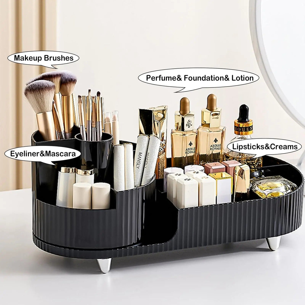 Rotating Makeup Organizer - 360 Rotating Makeup Organizer for Vanity with Brush Holder
