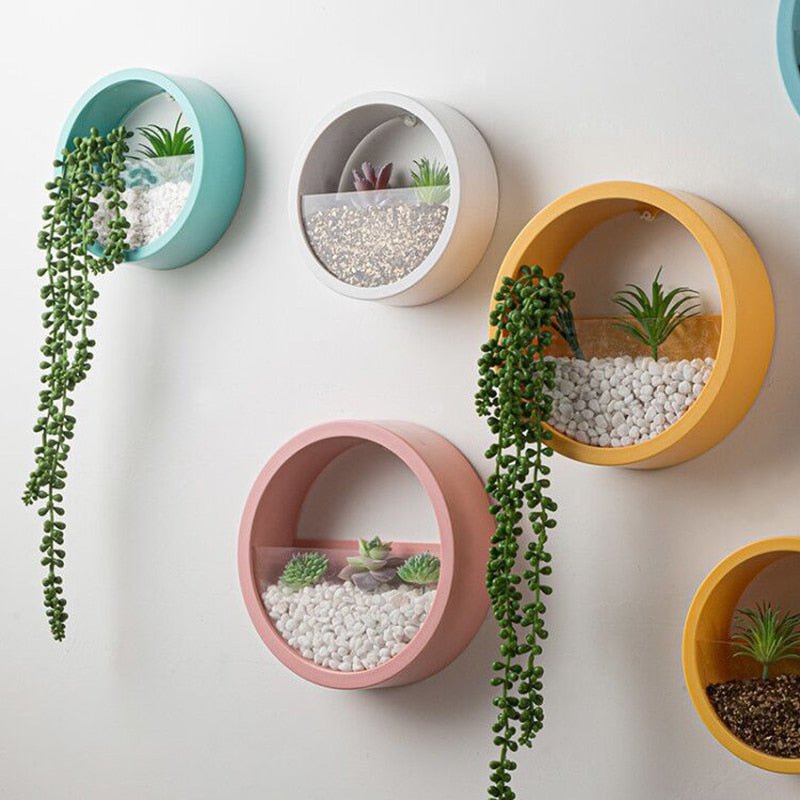 Round Wall Mounted Vase - Hanging Flowerpot Fish Tank Home Living Room Decoration