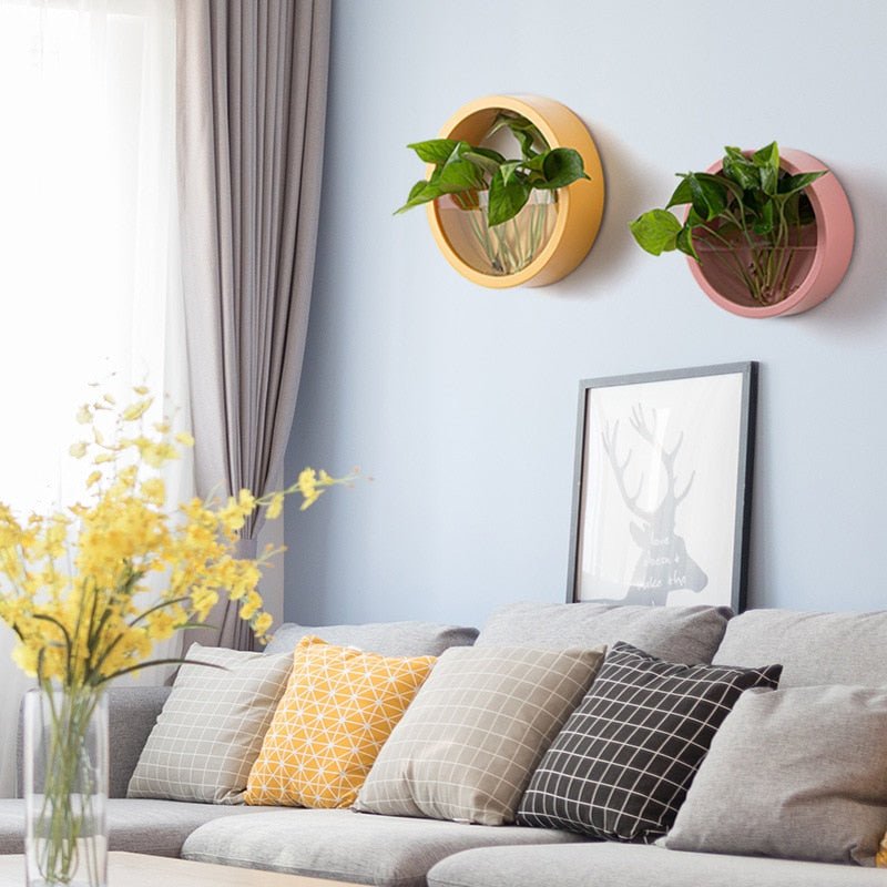 Round Wall Mounted Vase - Hanging Flowerpot Fish Tank Home Living Room Decoration