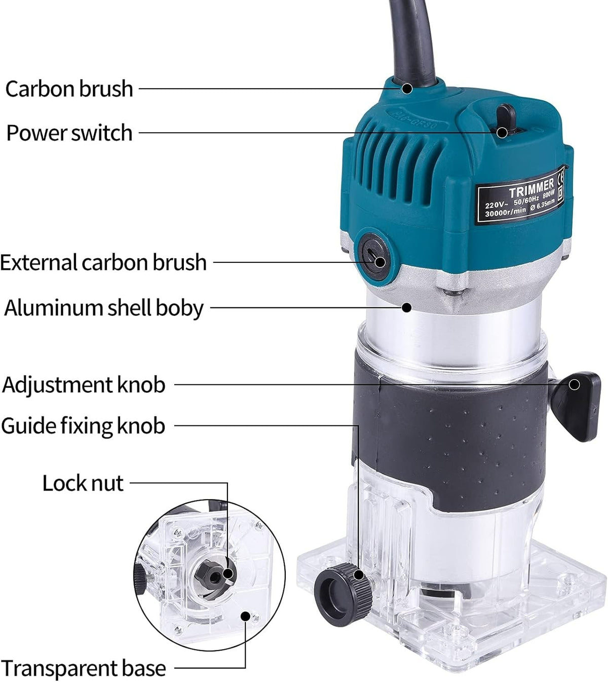 Router Tool - Handheld Wood Trimmer  for Slotting, Trimming, and Carving