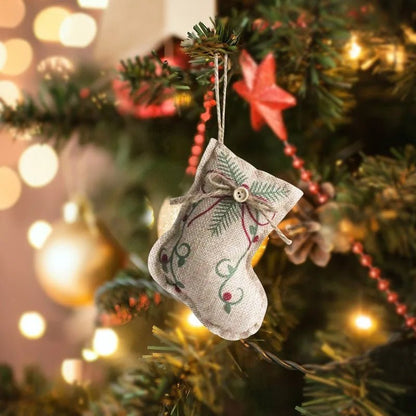 Rustic Linen Christmas Pendants – Charming Tree Ornaments for Holiday Décor & Shopping Mall Displays