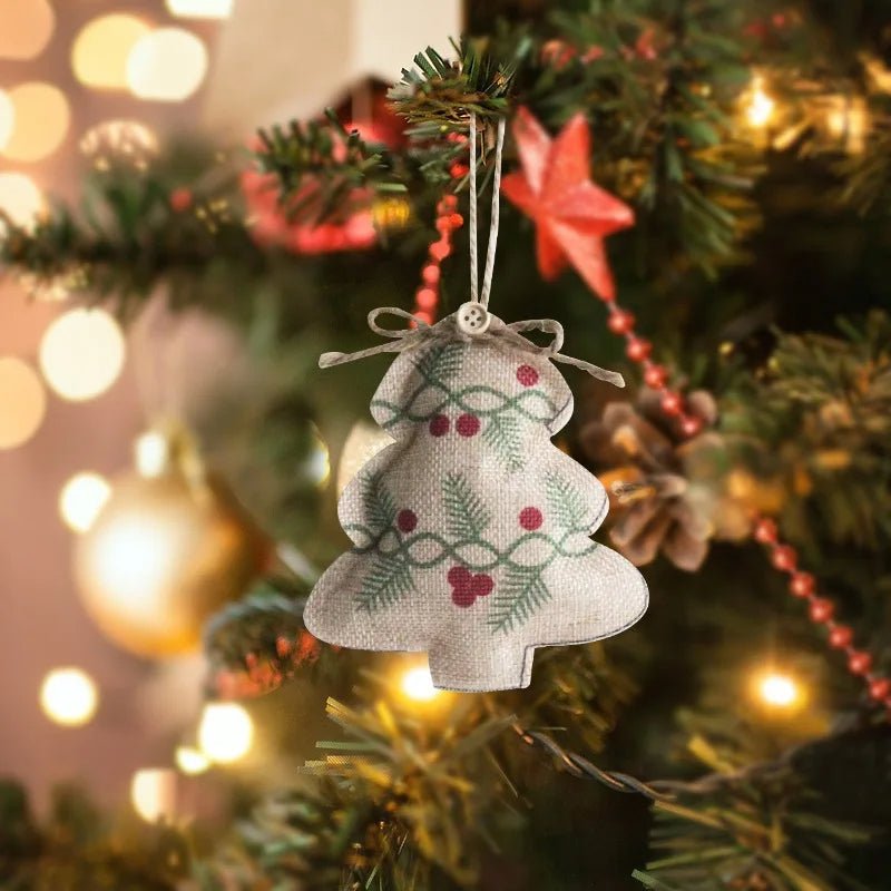 Rustic Linen Christmas Pendants – Charming Tree Ornaments for Holiday Décor & Shopping Mall Displays