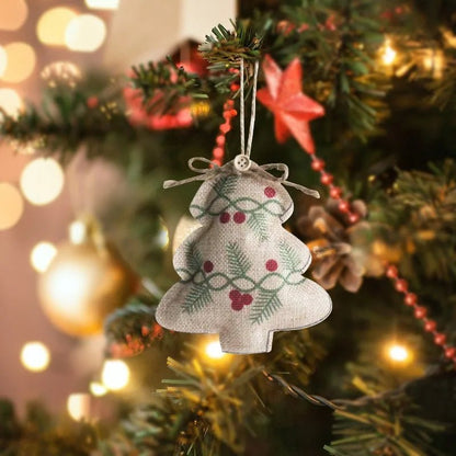 Rustic Linen Christmas Pendants – Charming Tree Ornaments for Holiday Décor & Shopping Mall Displays