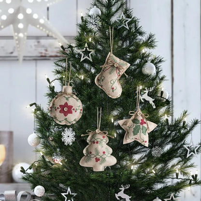 Rustic Linen Christmas Pendants – Charming Tree Ornaments for Holiday Décor & Shopping Mall Displays