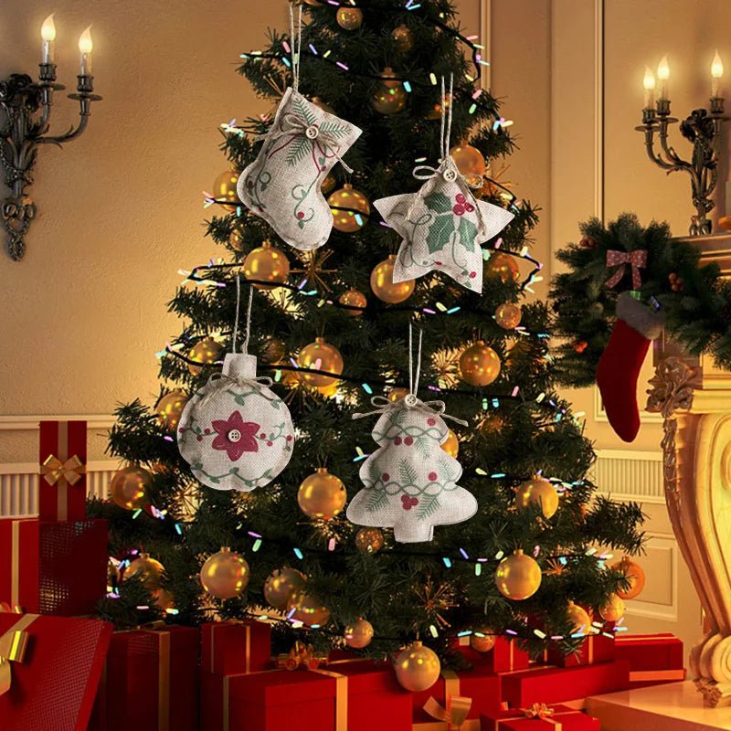 Rustic Linen Christmas Pendants – Charming Tree Ornaments for Holiday Décor & Shopping Mall Displays