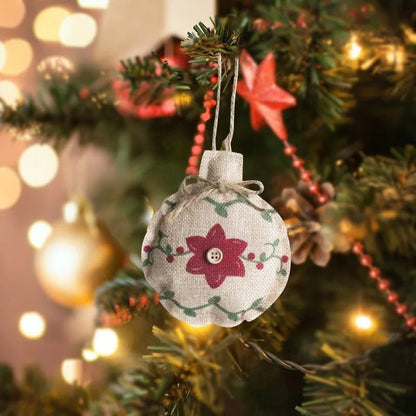 Rustic Linen Christmas Pendants – Charming Tree Ornaments for Holiday Décor & Shopping Mall Displays