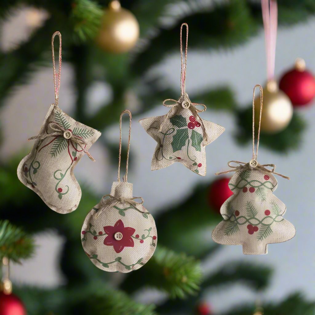 Rustic Linen Christmas Pendants – Charming Tree Ornaments for Holiday Décor & Shopping Mall Displays