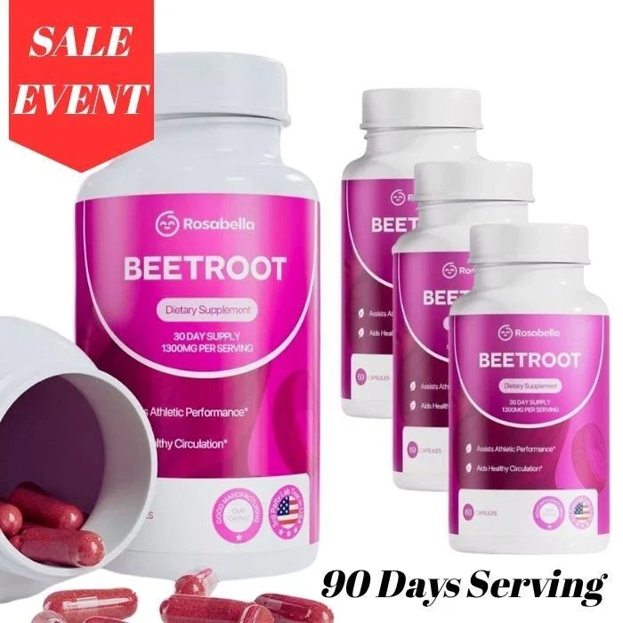 Rosabella Organic Beet Root Capsules - 1300mg Natural Energy Booster, Endurance Support, Non-GMO, Lab-Tested Supplement