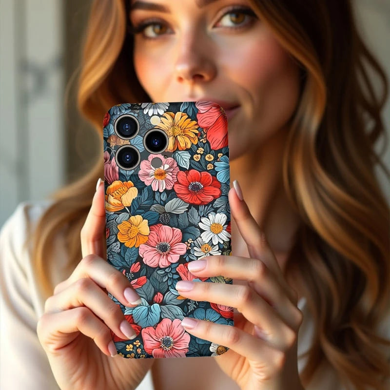 Custom Silicone Oil Painting Flower iPhone Case – iPhone 11–16 Series Vintage Floral 2-in-1 Anti-Slip Shockproof Scratch-Resistant Non-Fading HD Print