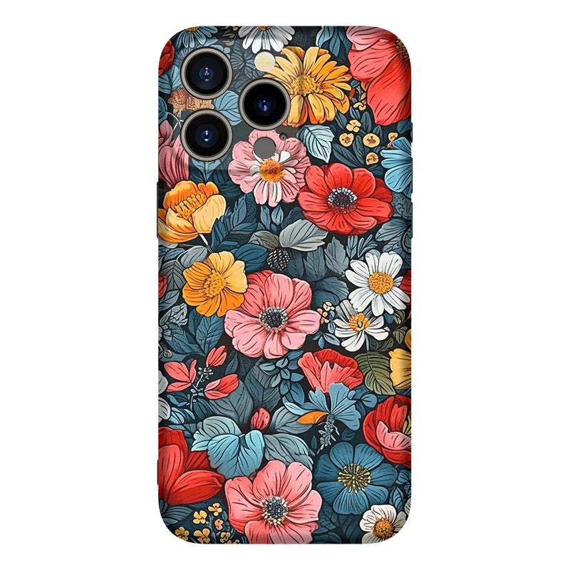 Custom Silicone Oil Painting Flower iPhone Case – iPhone 11–16 Series Vintage Floral 2-in-1 Anti-Slip Shockproof Scratch-Resistant Non-Fading HD Print