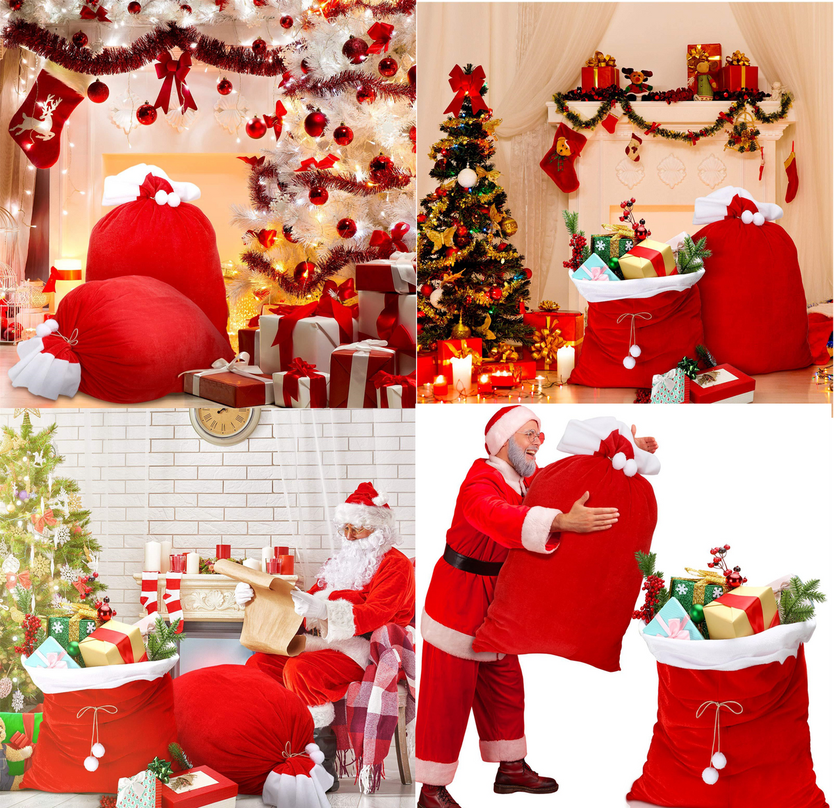 Extra Large Santa Gift Sack - Velvet Drawstring Christmas Present Bag, Oversized Holiday Gift Packaging for Kids, Family Parties and Xmas Eve Surprises