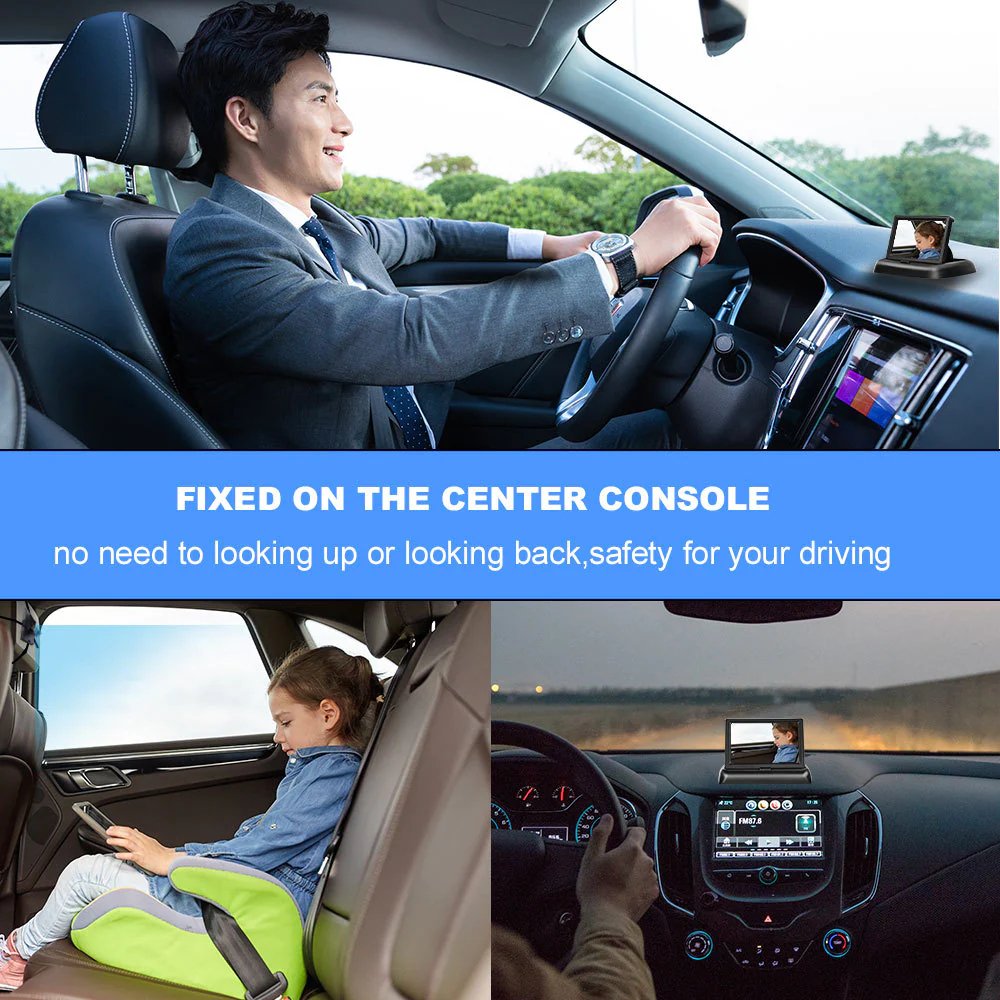 Safe Drive Baby Car Mirror with Night Vision - Foldable Rearview Reverse Parking Monitor