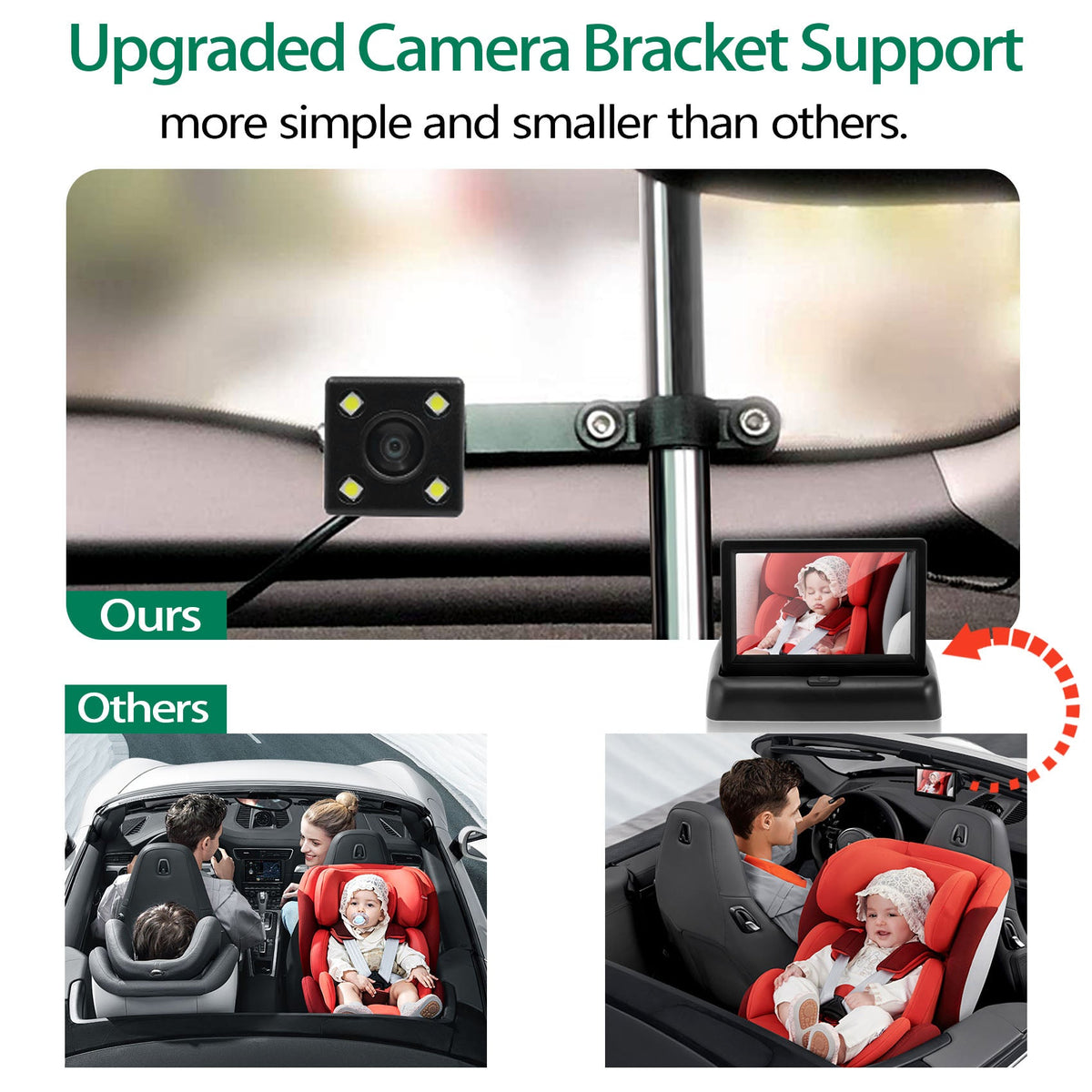 Safe Drive Baby Car Mirror with Night Vision - Foldable Rearview Reverse Parking Monitor