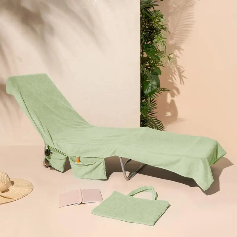 Extra-Large Quick Dry Beach Lounge Chair Towel – Microfiber Spa Pool Towel with Handy Pockets for Travel and Relaxation