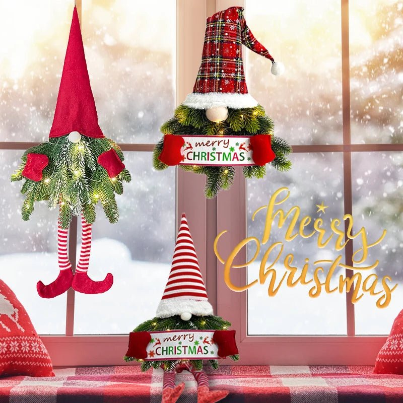 Santa Gnome with Christmas Wreath and Sparkling LED Lights – Perfect for Front Door, Wall, or Window Festive Magic