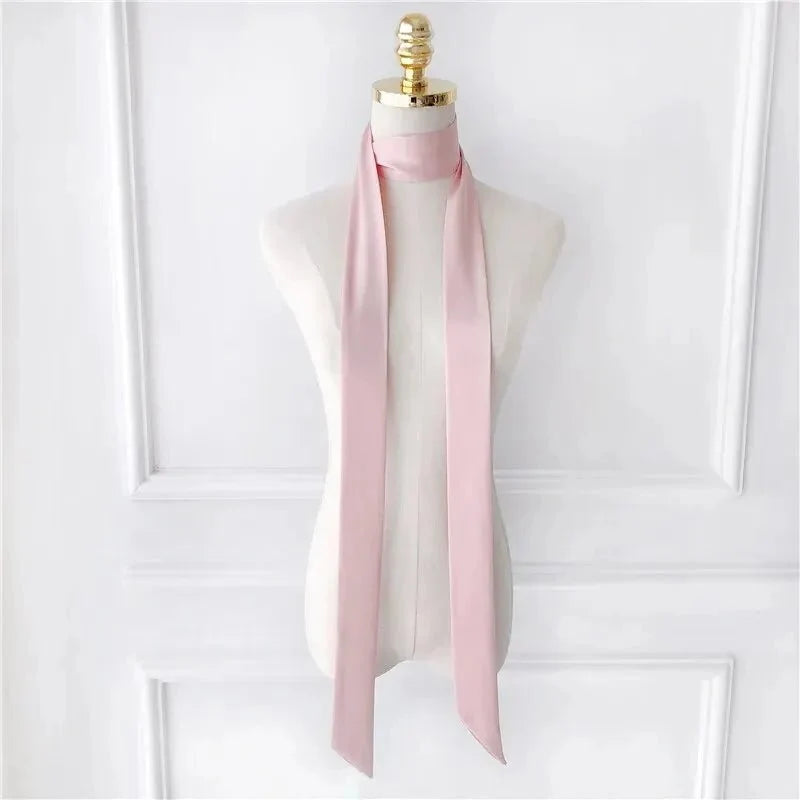 Satin Narrow Scarf - Long Skinny Neck & Hair Ribbon in 10 Colors