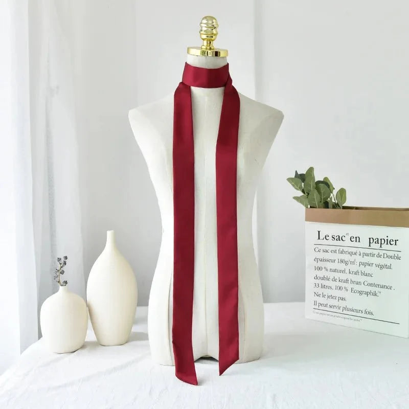 Satin Narrow Scarf - Long Skinny Neck & Hair Ribbon in 10 Colors