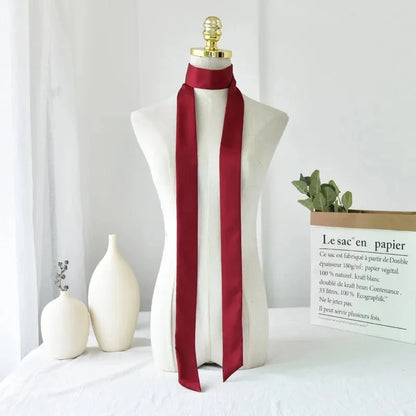 Satin Narrow Scarf - Long Skinny Neck & Hair Ribbon in 10 Colors