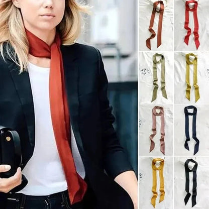 Satin Narrow Scarf - Long Skinny Neck & Hair Ribbon in 10 Colors
