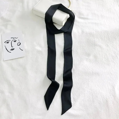 Satin Narrow Scarf - Long Skinny Neck & Hair Ribbon in 10 Colors
