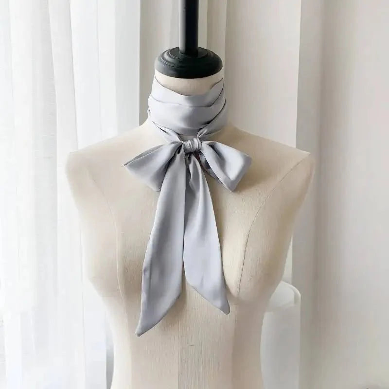 Satin Narrow Scarf - Long Skinny Neck & Hair Ribbon in 10 Colors