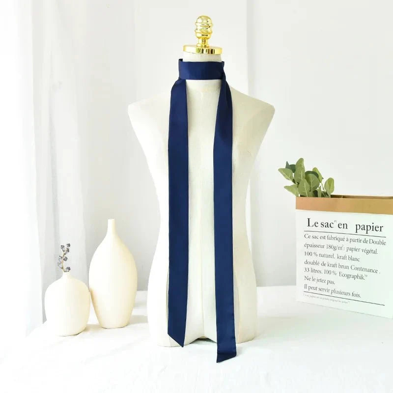 Satin Narrow Scarf - Long Skinny Neck & Hair Ribbon in 10 Colors
