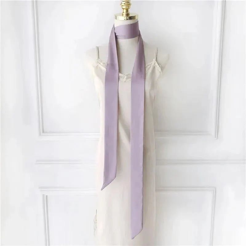 Satin Narrow Scarf - Long Skinny Neck & Hair Ribbon in 10 Colors