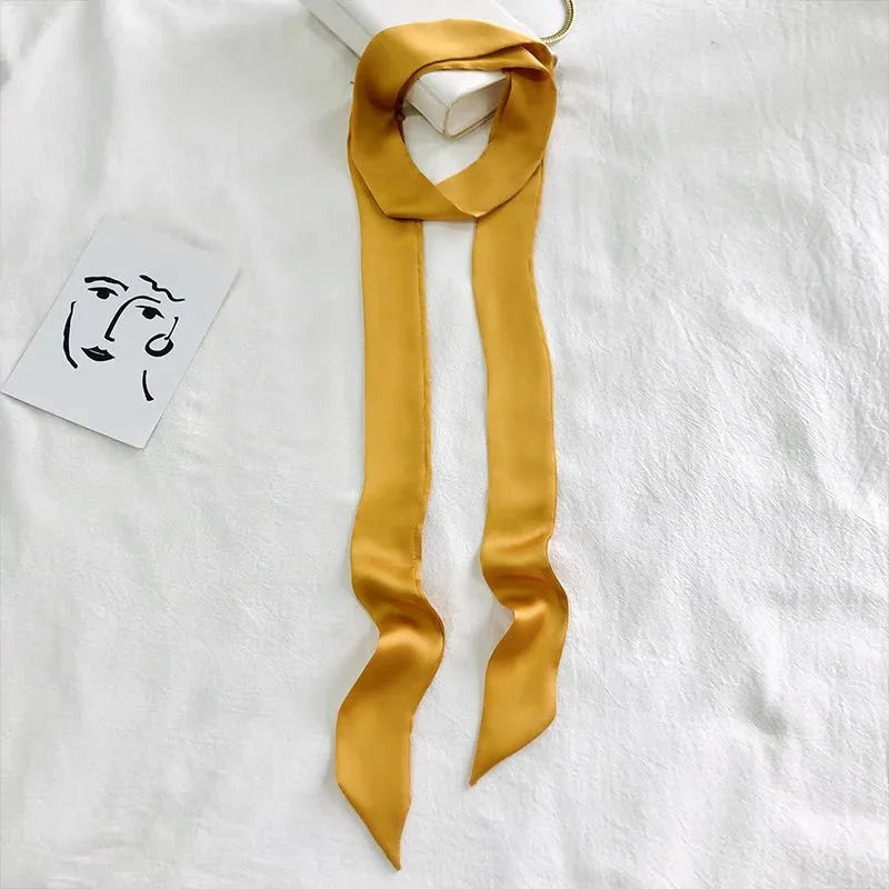 Satin Narrow Scarf - Long Skinny Neck & Hair Ribbon in 10 Colors