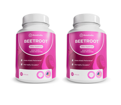 Rosabella Organic Beet Root Capsules - 1300mg Natural Energy Booster, Endurance Support, Non-GMO, Lab-Tested Supplement