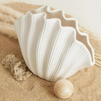 Ceramic SeaShell Vase - Floral Arrangement and Terrarium Room Decoration Accessories