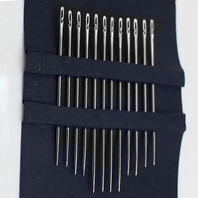 Self-Threading Needles - 12 Slit-Eye Hand Sewing Needles, Gold-Eye or Silver, Optional Wooden Case