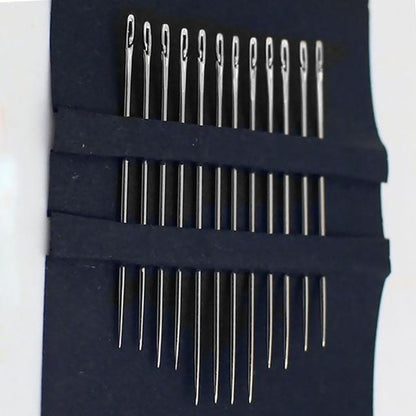 Self-Threading Needles - 12 Slit-Eye Hand Sewing Needles, Gold-Eye or Silver, Optional Wooden Case