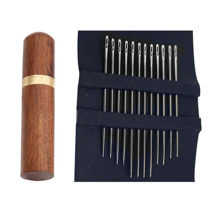 Self-Threading Needles - 12 Slit-Eye Hand Sewing Needles, Gold-Eye or Silver, Optional Wooden Case
