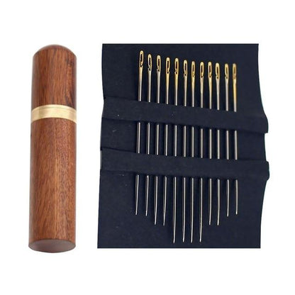 Self-Threading Needles - 12 Slit-Eye Hand Sewing Needles, Gold-Eye or Silver, Optional Wooden Case