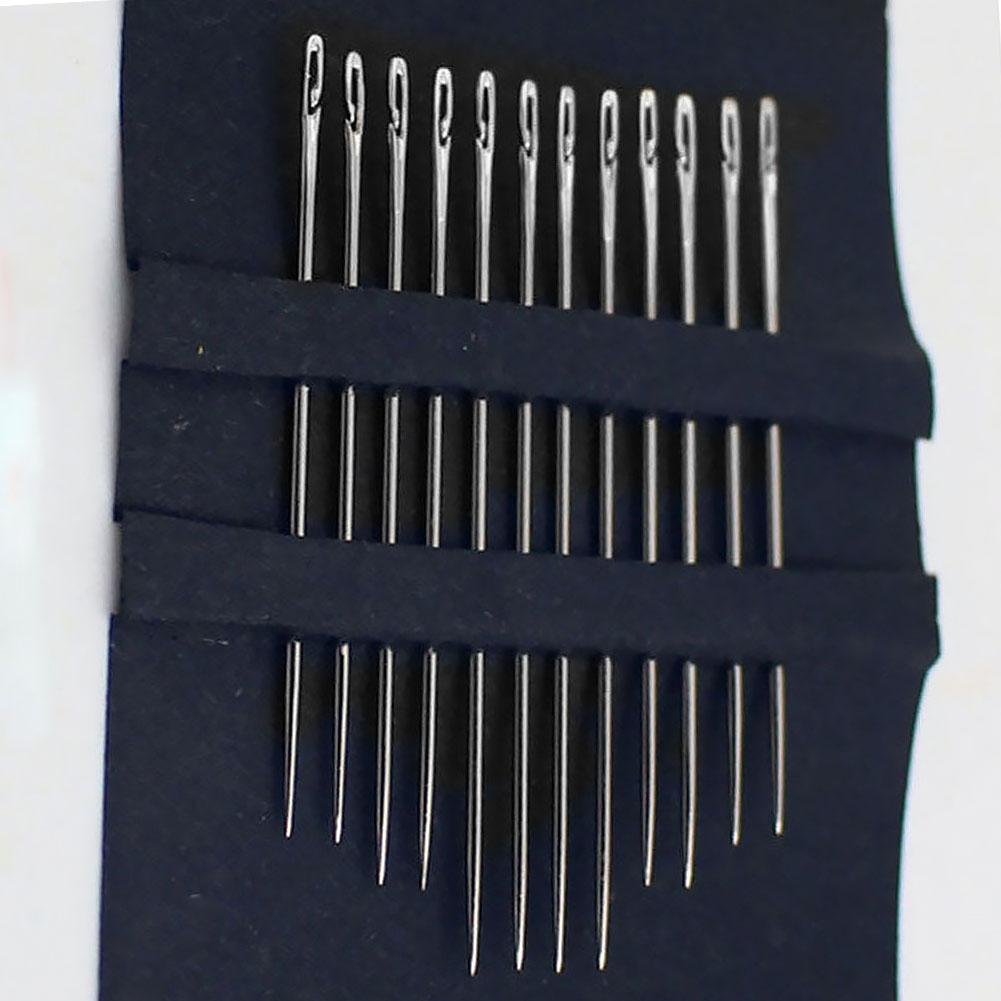 Self-Threading Needles - 12 Slit-Eye Hand Sewing Needles, Gold-Eye or Silver, Optional Wooden Case