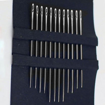 Self-Threading Needles - 12 Slit-Eye Hand Sewing Needles, Gold-Eye or Silver, Optional Wooden Case