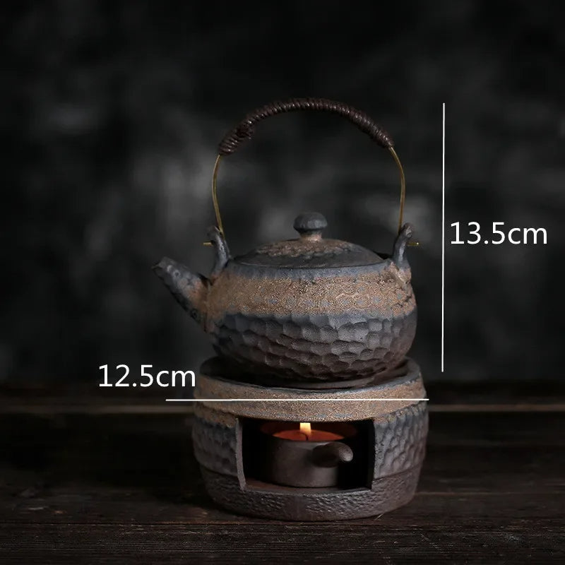 Ceramic Tea Stove & Teapot Warmer Set – Hammered Stoneware, Tea-Light Heated