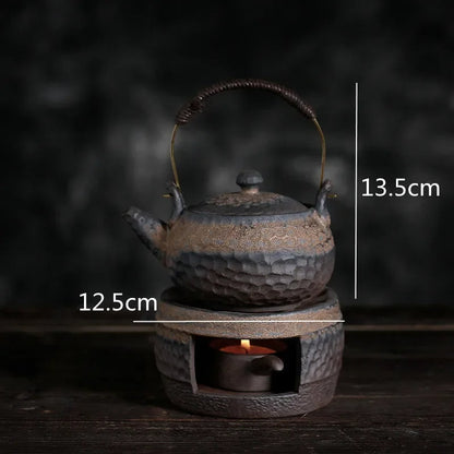 Ceramic Tea Stove & Teapot Warmer Set – Hammered Stoneware, Tea-Light Heated