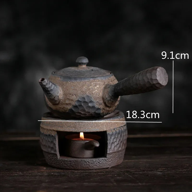Ceramic Tea Stove & Teapot Warmer Set – Hammered Stoneware, Tea-Light Heated