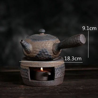 Ceramic Tea Stove & Teapot Warmer Set – Hammered Stoneware, Tea-Light Heated