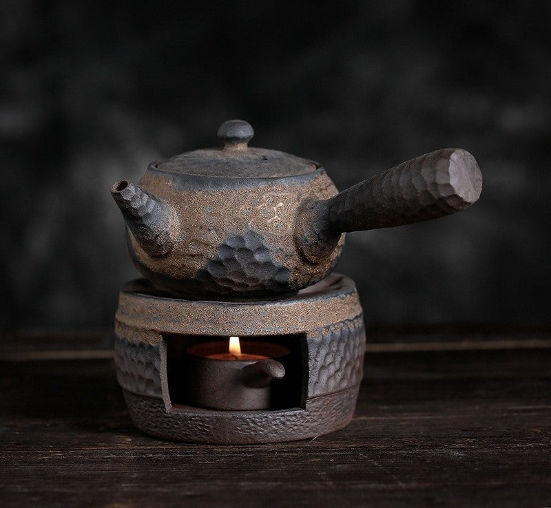 Ceramic Tea Stove & Teapot Warmer Set – Hammered Stoneware, Tea-Light Heated