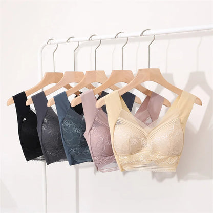 Women's Lace Contrast Underwear Set –4-Piece Wireless, Steel-Free Daily Bra & Panties in Flirty Mixed Colors