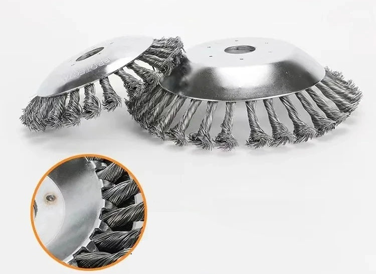 Heavy-Duty Mower Wire Weeding Wheel – Universal Lawn Mower Accessory with 6" and 8" Twisted Wire Heads for Fast, Efficient Garden Cleaning
