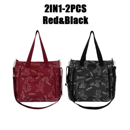 Bear Print Multi-Compartment Backpack Purse – Stylish & Spacious Nurse, Teacher & Laptop Bag