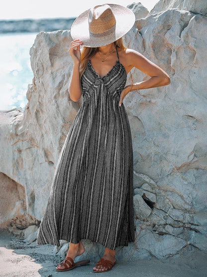 Sexy Plunge Halter Neck Maxi Bohemian Beach Dress – Backless Sleeveless Bikini Cover-Up for Summer