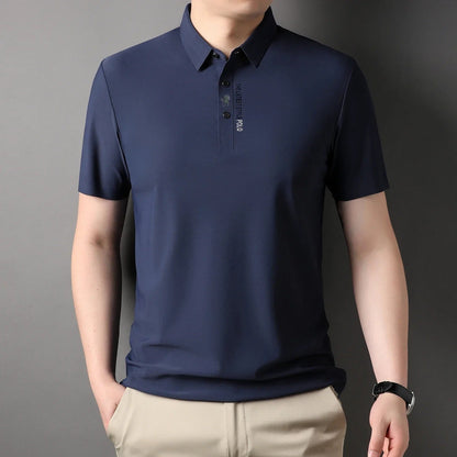 Men’s Ice Silk Embroidered Polo Shirt – Business Casual Stretchable Lapel Shirt for Trendy Summer Style