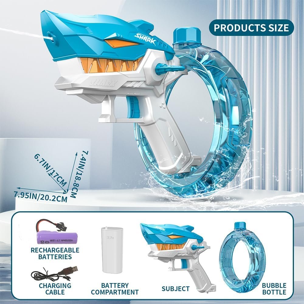 Electric Shark Water Gun Toy - High-Pressure Continuous Shooting Water Spray Toy with Electric Pump
