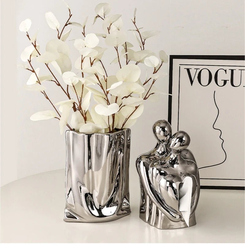 Silver Electroplated Ceramic Flower Vase – A Sophisticated Statement Piece for Elegant Living Room Decor & Timeless Floral Arrangements