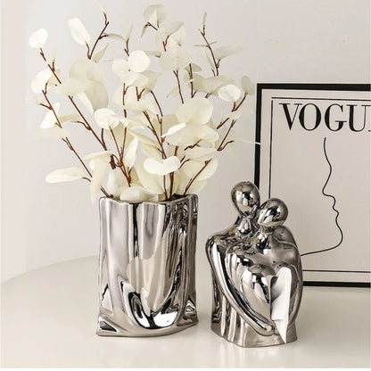 Silver Electroplated Ceramic Flower Vase – A Sophisticated Statement Piece for Elegant Living Room Decor & Timeless Floral Arrangements